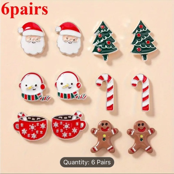 Jewelry - 6 Pairs Christmas Stud Earrings